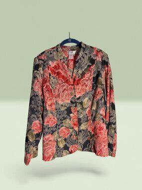VTG Coldwater Creek Red, Green, and Pink Floral Tapestry Jacquard Blazer Sz XL